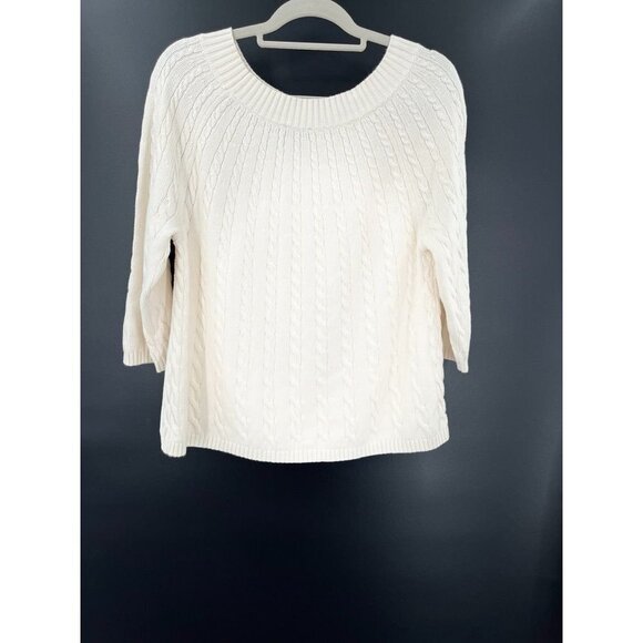 Talbots Cable Knit 3/4 Cable Knit 3/4 Sleeve Sweater Cream Size Petite XL - Picture 4 of 12